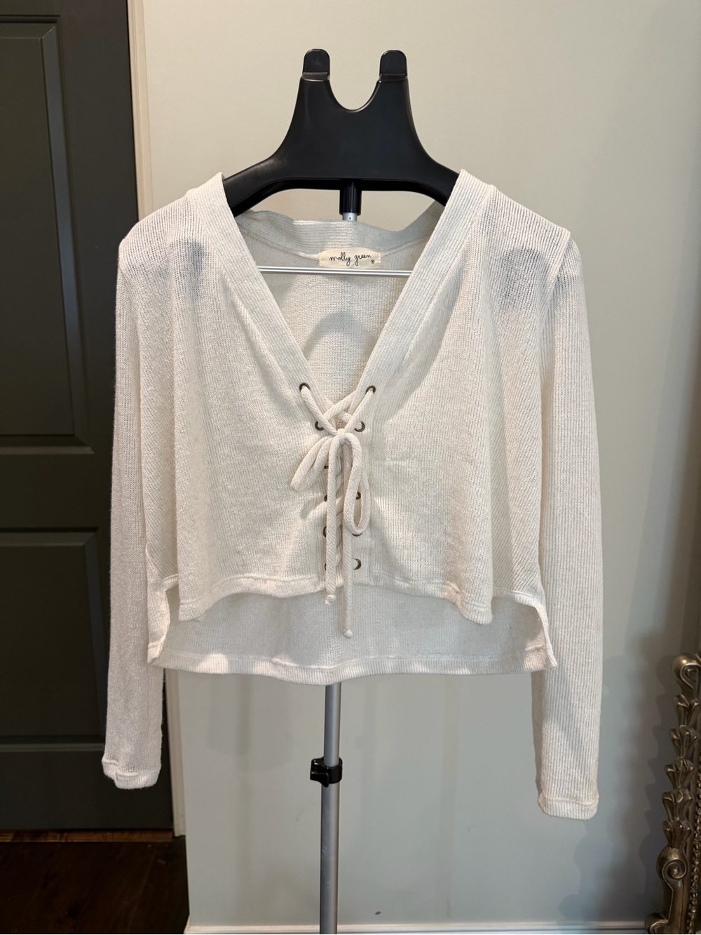 Molly Green Willa Jane Cream Lace-Up Cropped Layering Sweater